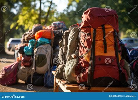 Packed Backpacks by a Tent Ready for Camping Stock Illustration ...