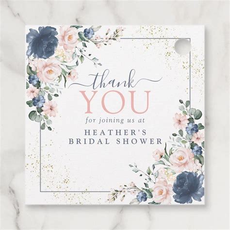 Dusty Blue Blush Pink Gold Floral Bridal Shower Favor Tags Zazzle In 2023 Floral Bridal