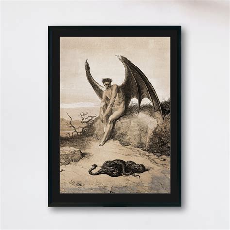 Satan And Serpent Naked Winged Demon Vintage Occult Illustration