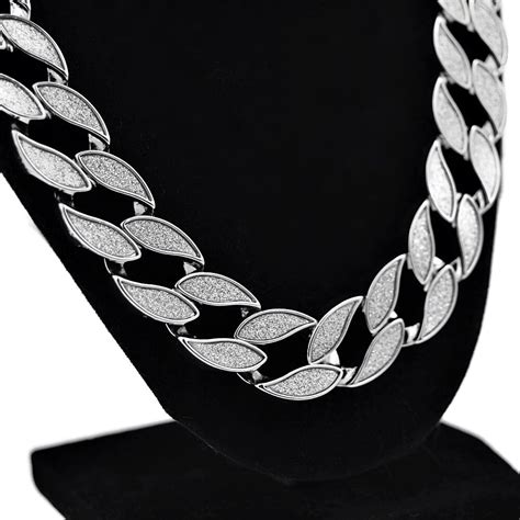 Mens Sand Blast Cuban Link Chain Silver Tone Hip Hop Necklace 18mm Thick 30 Ebay