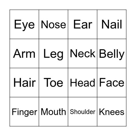 Body Bingo Card