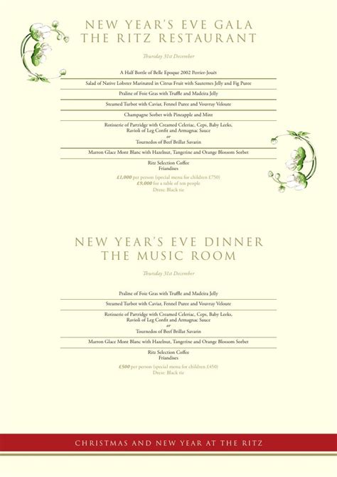 The Ritz London - Christmas Menu 2009