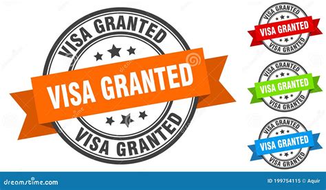 Visa Granted Stamp Round Band Sign Set Label Stock Vector