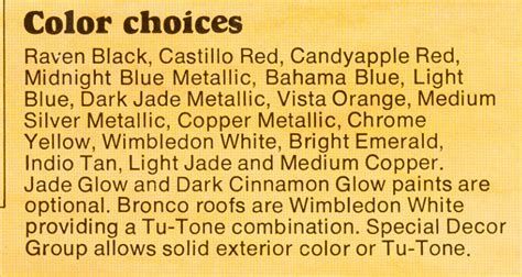 Early Bronco Color Chart