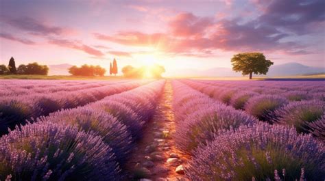 Premium Ai Image Lavender Fields France At Sunrise Generate Ai