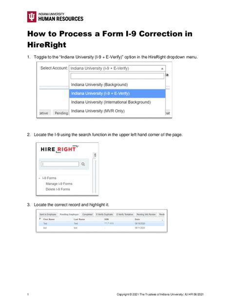Fillable Online hr iu How to Process a Form I-9 Correction in HireRight