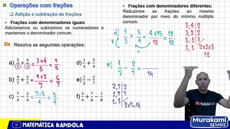 Como fazer adição e subtração de frações YouTube