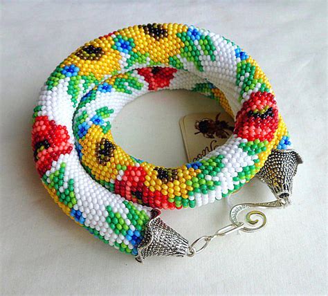 Жгут Из Бисера Ручной Работы Белый "Желтые Подсолнухи" — Купить ...