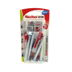 Bucha Nylon 10mm Concreto Poroso DuoPower Parafuso 4 peças Fischer