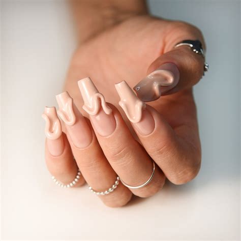 D Swirl Nude Press On Nails Home Manicure Reusable Fake Nails For