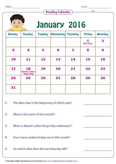 Reading A Calendar Worksheet Worksheets Library