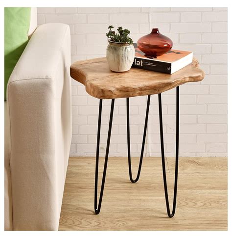 Lecelebee Natural Edge End Table Wood Side Table Nightstand Plant