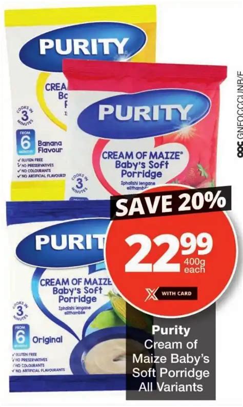 Purity Cream Of Maize Babys Soft Porridge All Variants Offer At Checkers