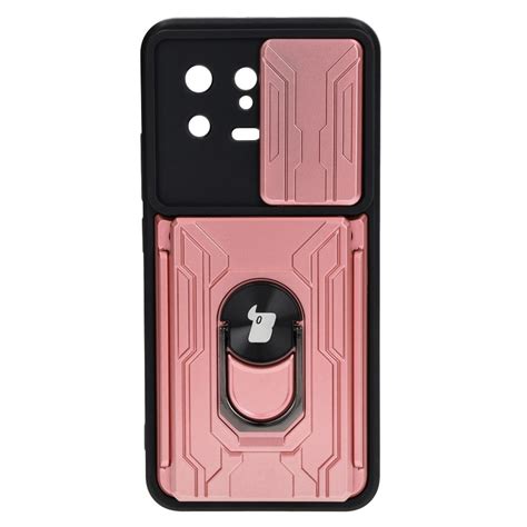 Etui Bizon Case Camshield Card Slot Ring do Xiaomi 13 jasnoróżowe