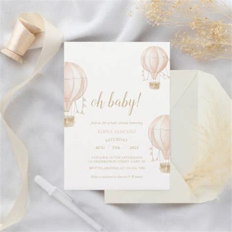 Soft Pink Hot Air Balloon Baby Shower Invitation Zazzle