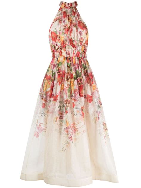 Zimmermann Wonderland Floral Print Organza Midi Dress Farfetch