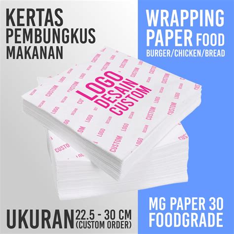 Jual KERTAS PEMBUNGKUS NASI ROTI BURGER WRAPING PAPER FOOD CUSTOM