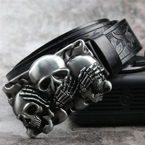 1pc Trendy Unisex Skull Head Buckle Belt With 3 7cm Width Fashionable