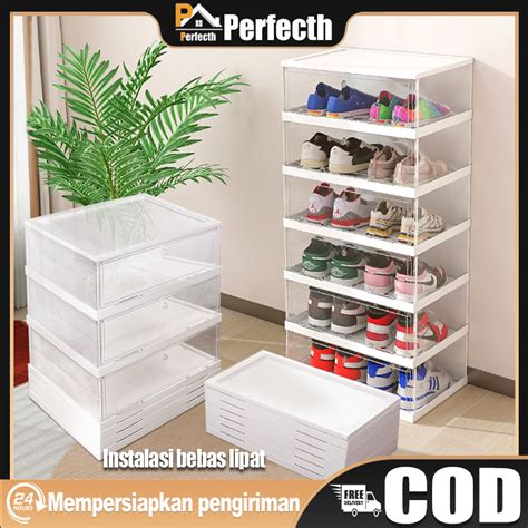 Jual Transparant Kotak Sepatu Lipat Lemari Sepatu Lipat Rak Sepatu