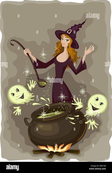 Halloween Witch Cooking Stock Vector Art Illustration Vector Image