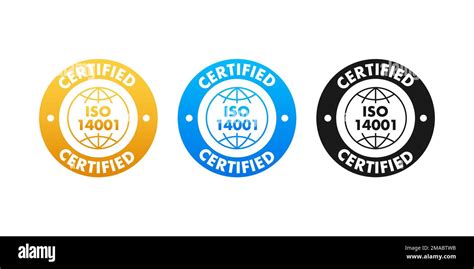 Iso 14001 Certified Badge Icon Certification Stamp Flat Design