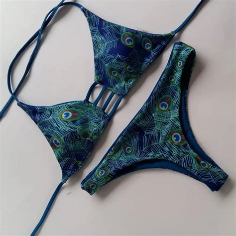 Aliexpress Buy Women New Solid Feather Print Sexy Bikini Set