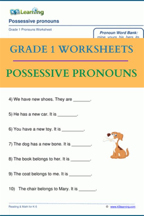 Identifying Possessive Pronouns Grade Grammar Worksheets