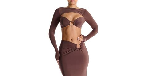 Naked Wardrobe Ring Detail Cutout Crop Top In Brown Lyst