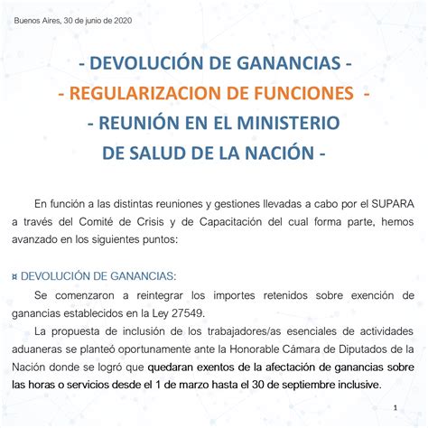 DEVOLUCIÓN DE GANANCIAS REGULARIZACIÓN DE FUNCIONES REUNIÓN EN EL