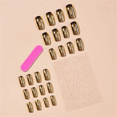 Doré Faux ongles tête ronde Manucure portable Conseils pour ongles