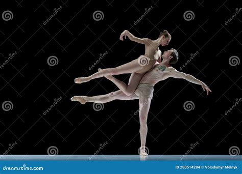 Support And Love Young Talented Man And Woman Ballet Dancers In Beige