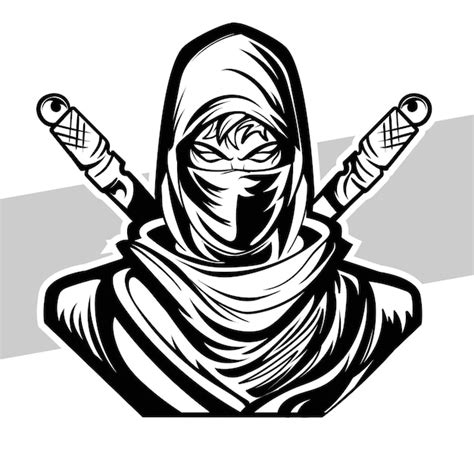 Logotipo ninja preto e branco esport team para impressão de camiseta e