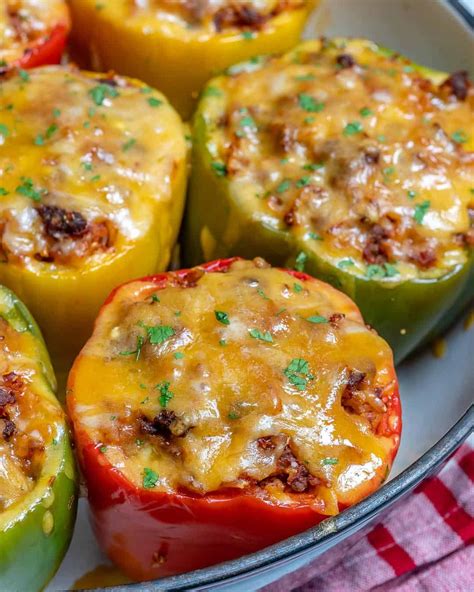 Easy Stuffed Bell Peppers With Ground Beef And Rice Recipe Stuffed Peppers Healthy Recipes