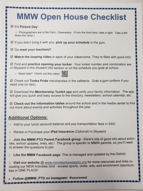 Open House Checklist – MMW PTO