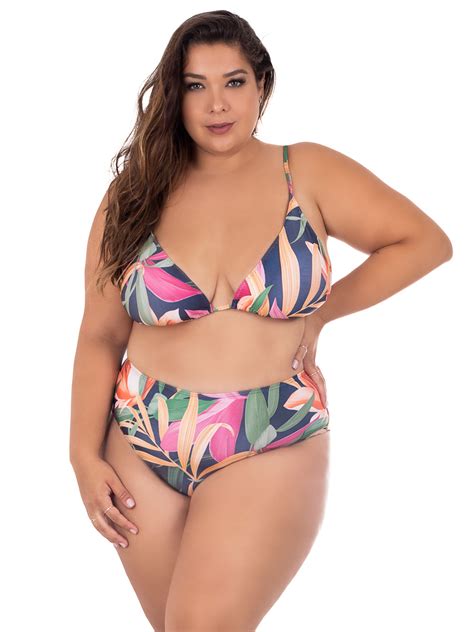 Top De Biquíni Plus Size Cortininha Agridoce Estampado Agridoce