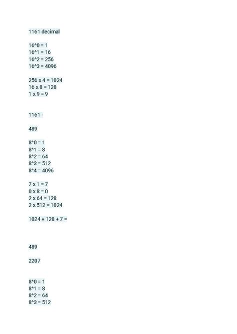 Decimal equation - 1161 decimal 3 x 1 = 16^0 = 16^1 = 16^2 = 16^3 = 256 ...