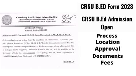 Crusu B Ed Admission Start 2023 Crsu University B Ed Admission