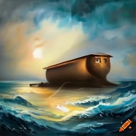 Artistic Representation Of Noah S Ark On Stormy Sea On Craiyon