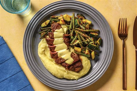 Seared Steak B Arnaise With Mashed Potato Mustardy Greens Recipe