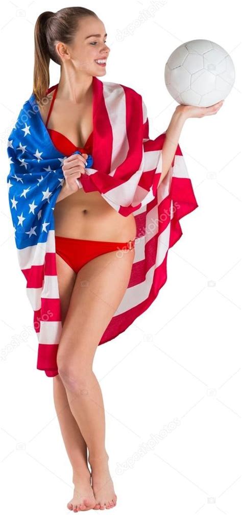 Pretty Girl In Bikini With American Flag Stock Photo By Wavebreakmedia