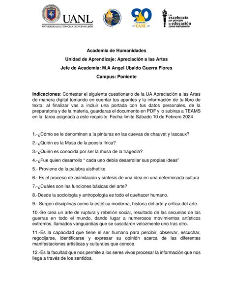 Requisito Apreciaci N A Las Artes Academia De Humanidades Unidad De