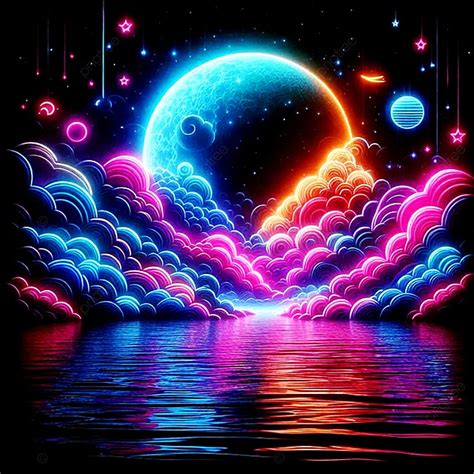 Neon Moon Lights Colorful Art Work Background, Neon Background Images ...