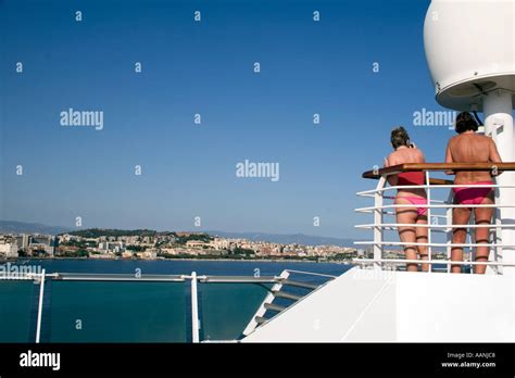 Bikini Clad Cruse Ship Passengers Cagliari Sardinia Stock Photo Alamy