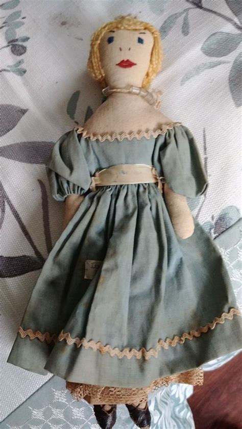 Vintageantique 1930s Rag Cloth Hand Sewn Doll Embroidered Face 10