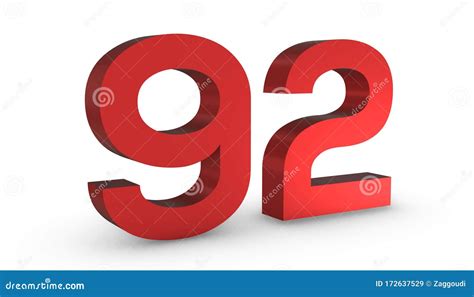 Number 92 Ninety Two Red Sign 3d Rendering Isolated On White Background