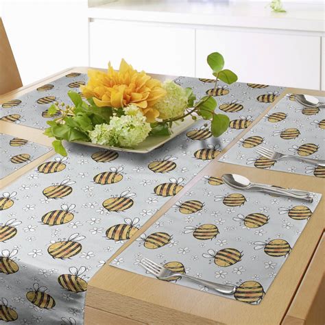 Honey Bee Table Runner And Placemats Funny Sketchy Style Hand Drawn