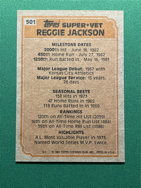 Topps Reggie Jackson Hof Super Veteran California Angels Baseball