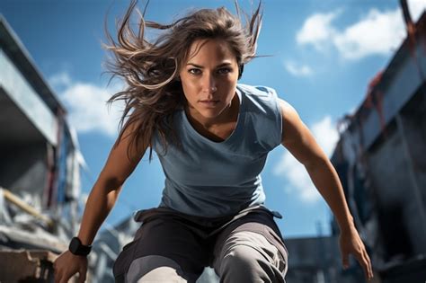 Premium Photo Female Parkour Athlete With Athletic Park