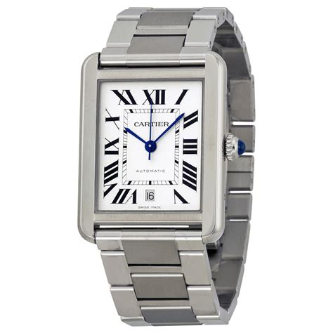 Cartier Tank Solo Xl Automatic Silver Dial Stainless Steel Mens Watch