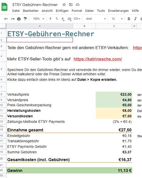 ETSY Gebührenrechner so geht ETSY Katrin Esche